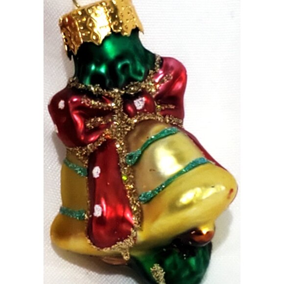 Set of 5 MINI GLASS CHRISTMAS ORNAMENTS clock stockings bells holly berry 1.75"h - Picture 15 of 16